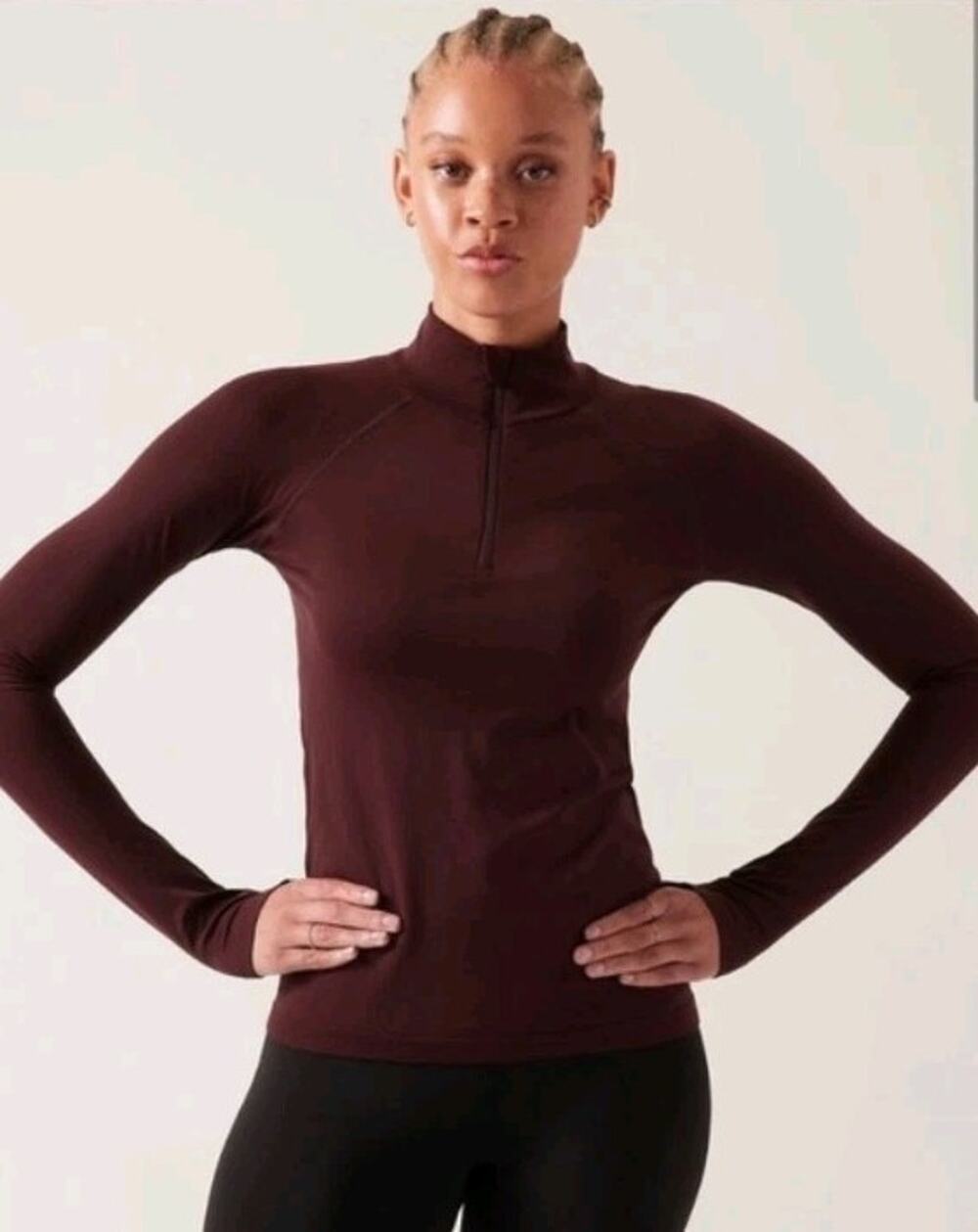 Athleta Women’s M Quarter Zip Pullover Burgundy Long Sleeve Athletic Top Workout